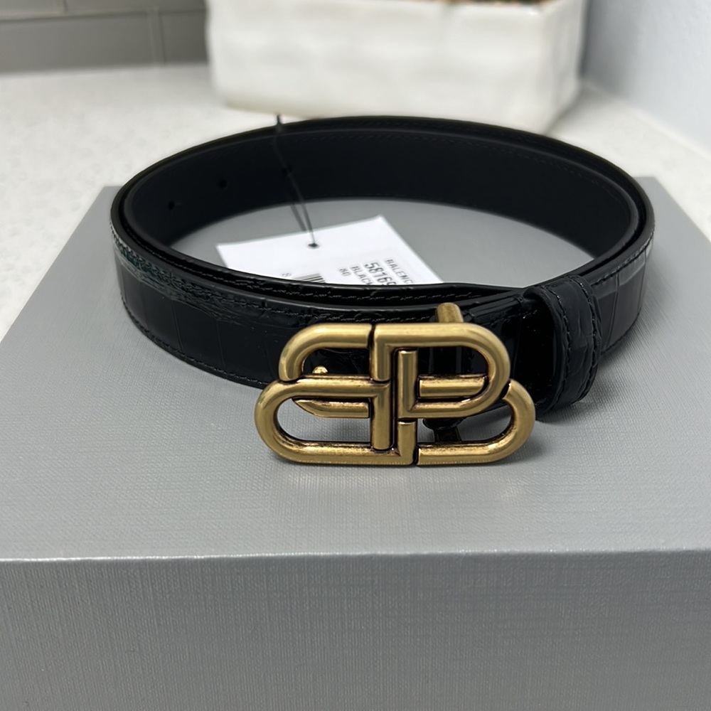 NWT Balenciaga Shiny Croc Embossed Belt - 80cm